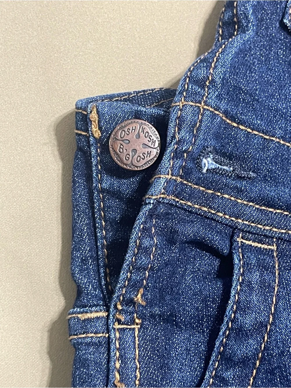 OshKosh B'gosh Dark Blue Denim Overalls with Red Plaid Cuff - Kids